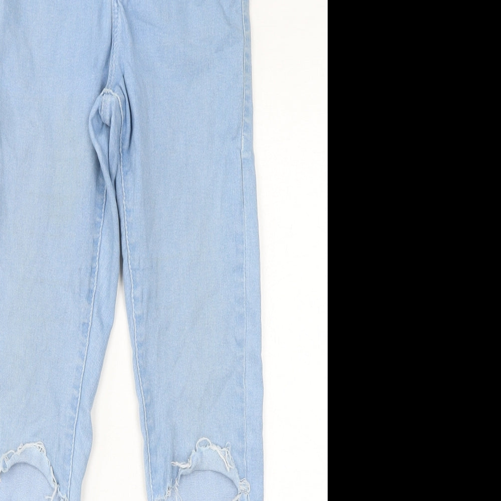 Topshop Womens Blue Cotton Skinny Jeans Size 28 in L32 in Regular Zip - Distressed