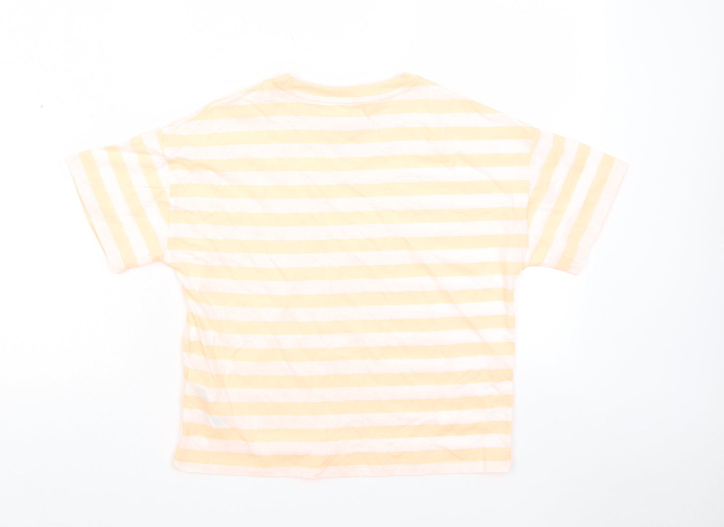 Marks and Spencer Boys Orange Striped Cotton Basic T-Shirt Size 11-12 Years Crew Neck Pullover
