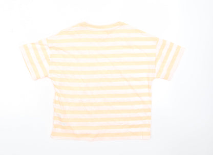 Marks and Spencer Boys Orange Striped Cotton Basic T-Shirt Size 11-12 Years Crew Neck Pullover