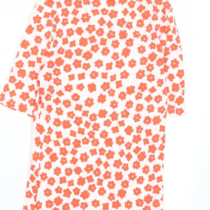 Marks and Spencer Womens Red Floral Cotton Basic T-Shirt Size 6 Crew Neck