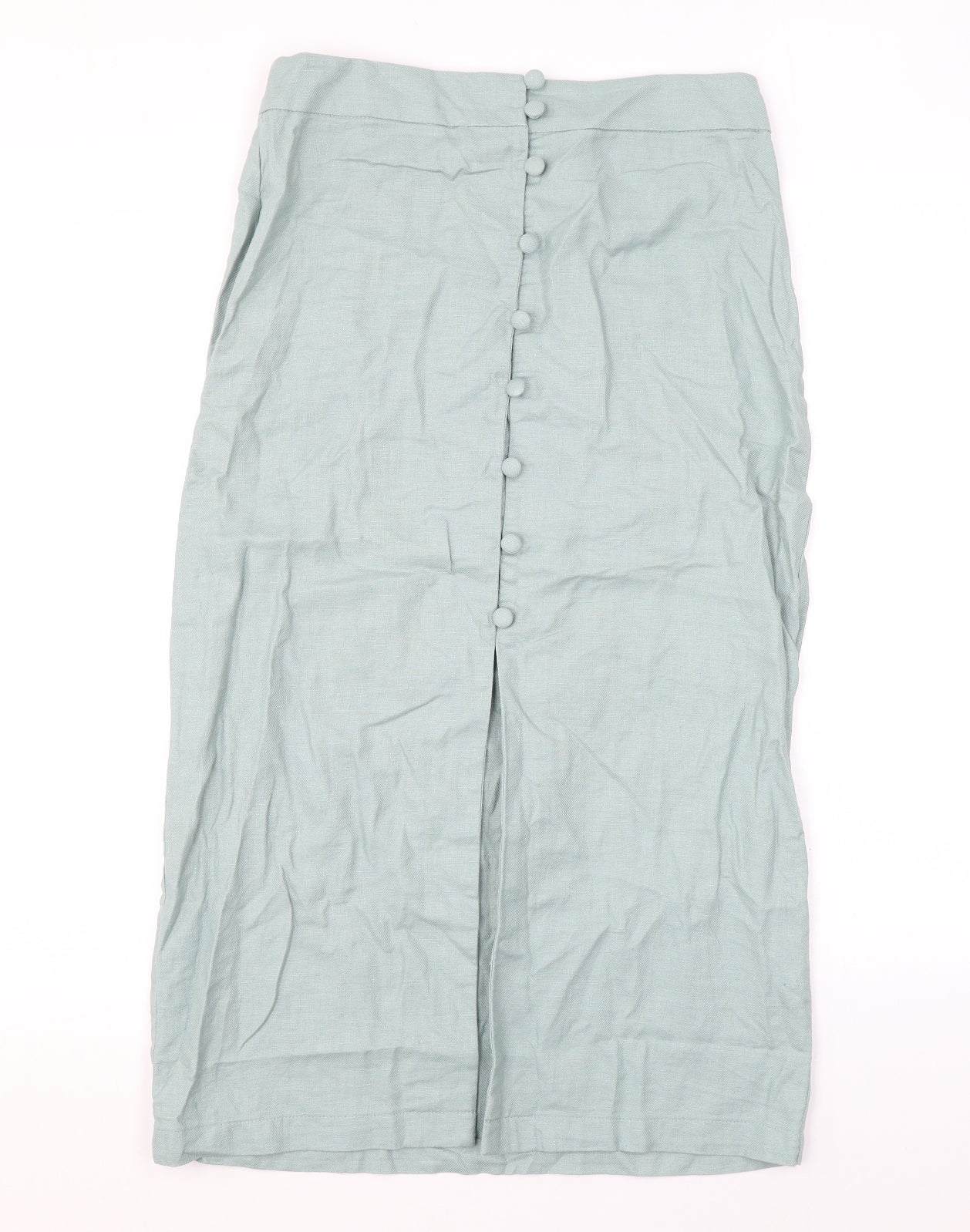 ASOS Womens Green Linen Straight & Pencil Skirt Size 10 Button