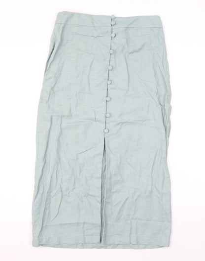 ASOS Womens Green Linen Straight & Pencil Skirt Size 10 Button
