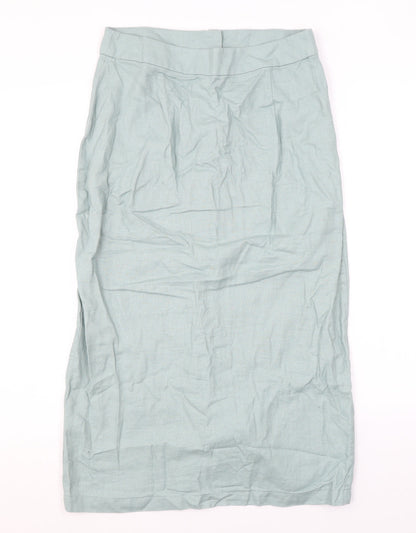 ASOS Womens Green Linen Straight & Pencil Skirt Size 10 Button