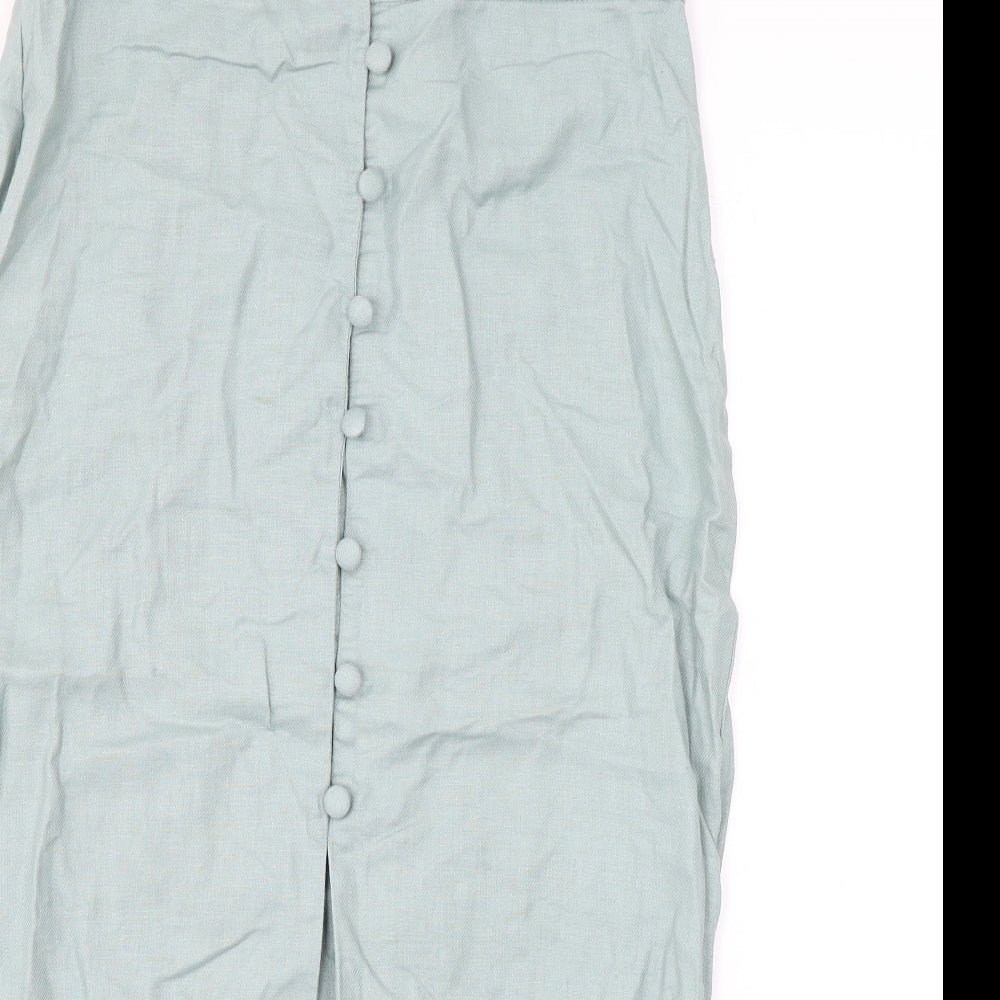 ASOS Womens Green Linen Straight & Pencil Skirt Size 10 Button