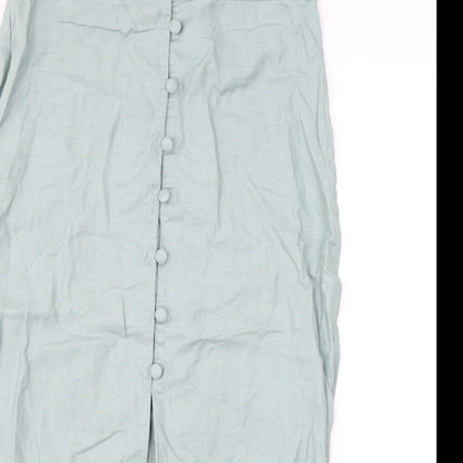 ASOS Womens Green Linen Straight & Pencil Skirt Size 10 Button