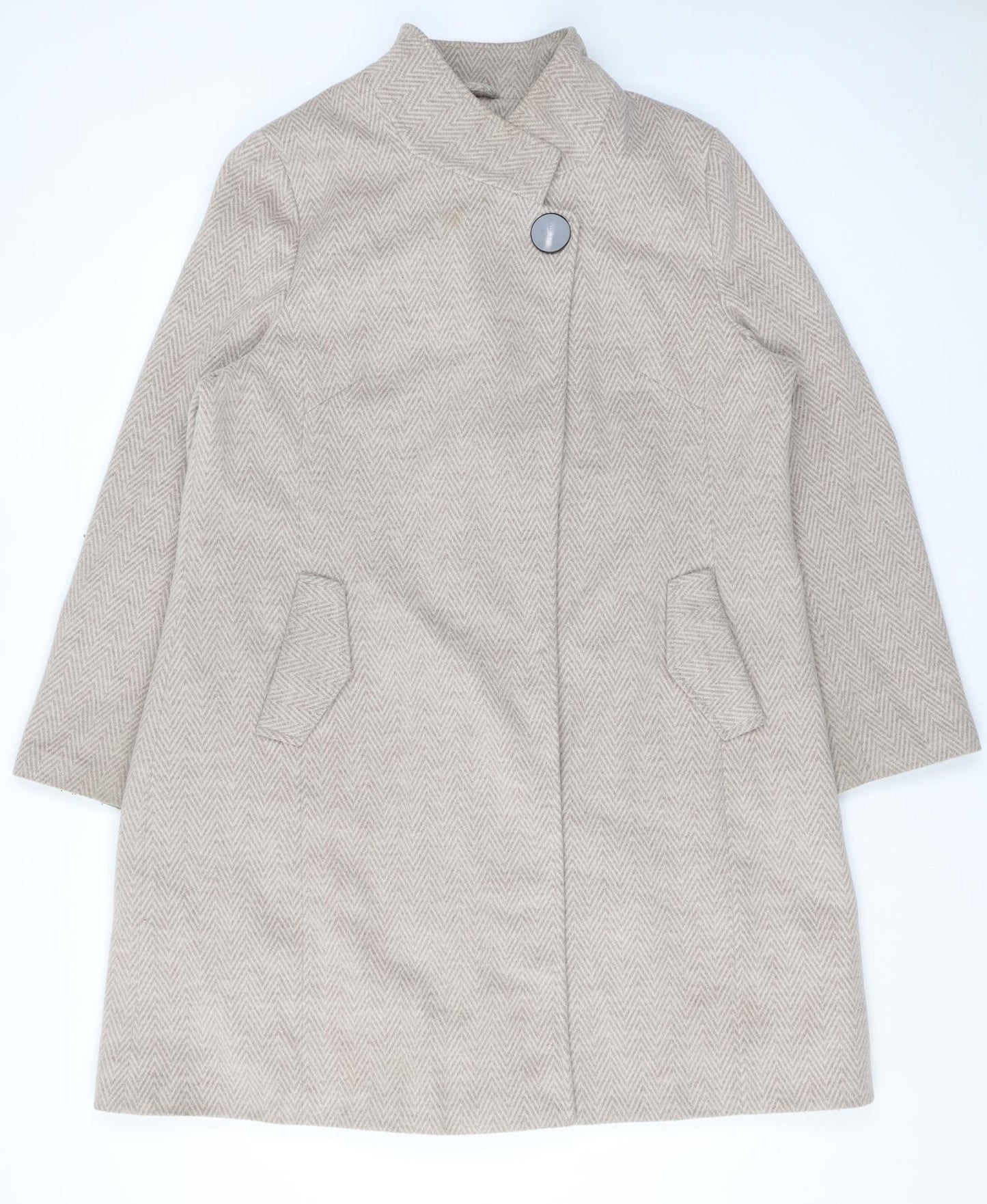 Kaleidoscope Womens Beige Herringbone Overcoat Coat Size 20 Snap