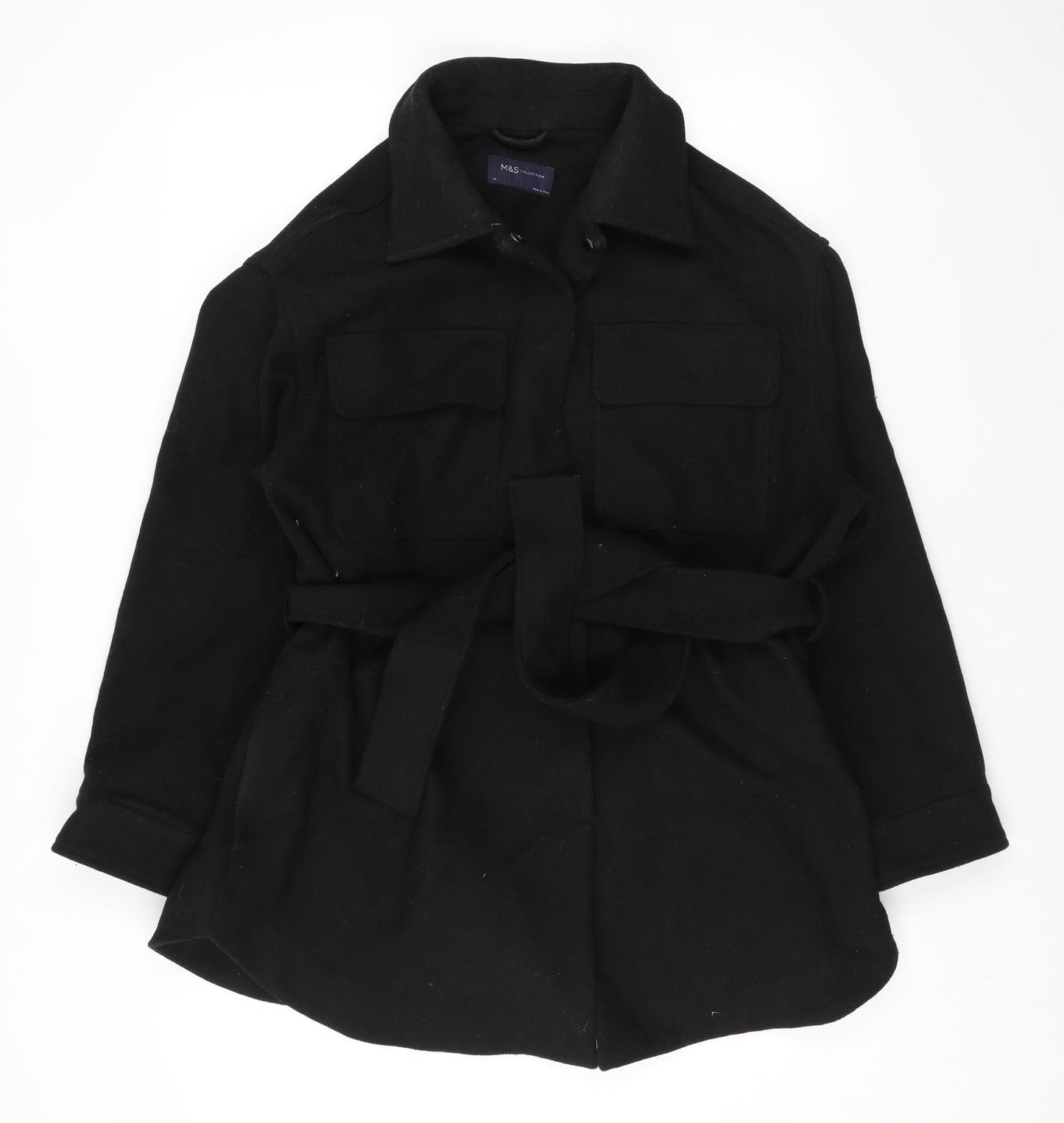 Womens UK Size 14 Marks and Spencer Black Overcoat