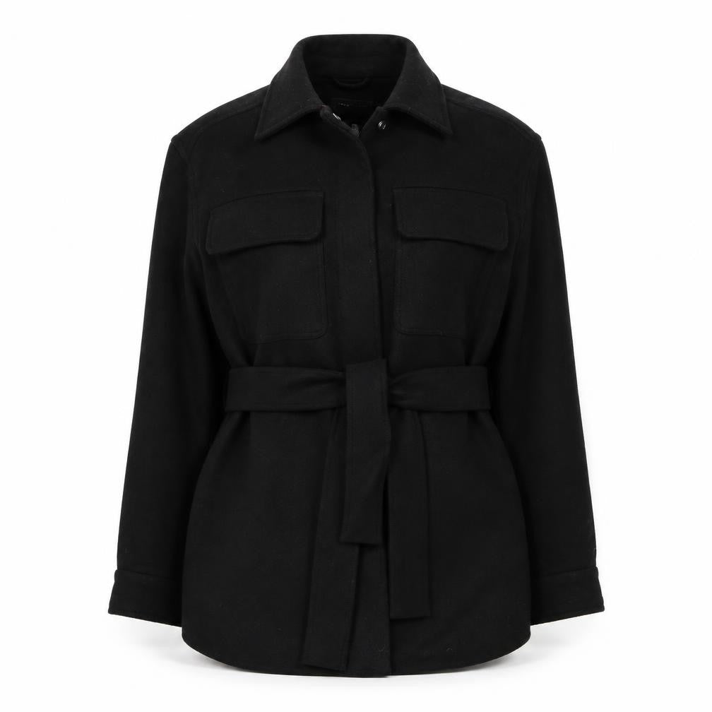 Marks & Spencer Womens Black Overcoat Coat Size 14 Snap - Belted