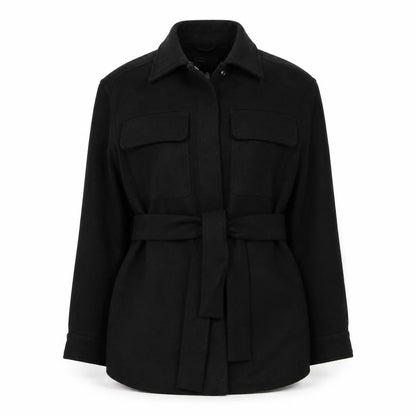 Marks & Spencer Womens Black Overcoat Coat Size 14 Snap - Belted