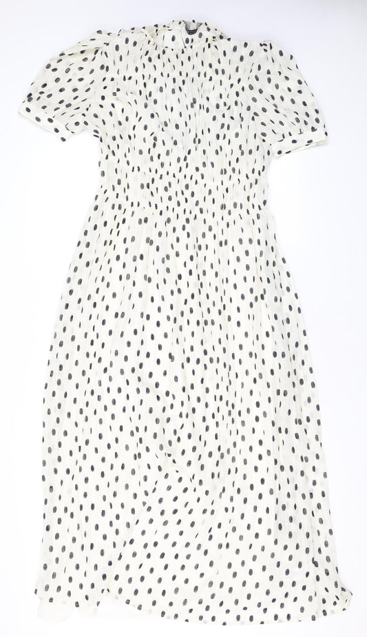Marks and Spencer Womens Ivory Polka Dot Polyester A-Line Size 8 Round Neck Pullover
