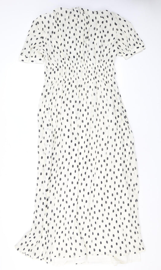 Marks and Spencer Womens Ivory Polka Dot Polyester A-Line Size 8 Round Neck Pullover