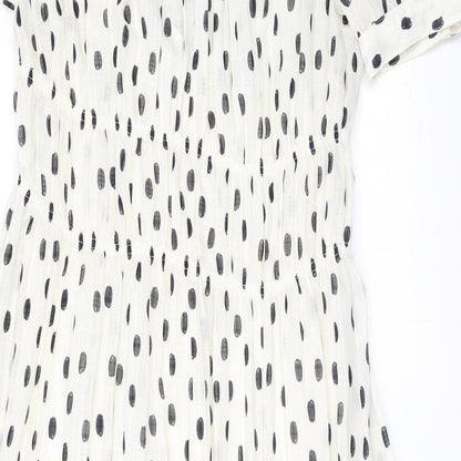 Marks and Spencer Womens Ivory Polka Dot Polyester A-Line Size 8 Round Neck Pullover
