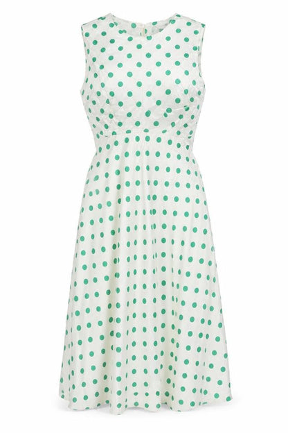 Marks and Spencer Womens Ivory Polka Dot Viscose A-Line Size 8 Round Neck Zip