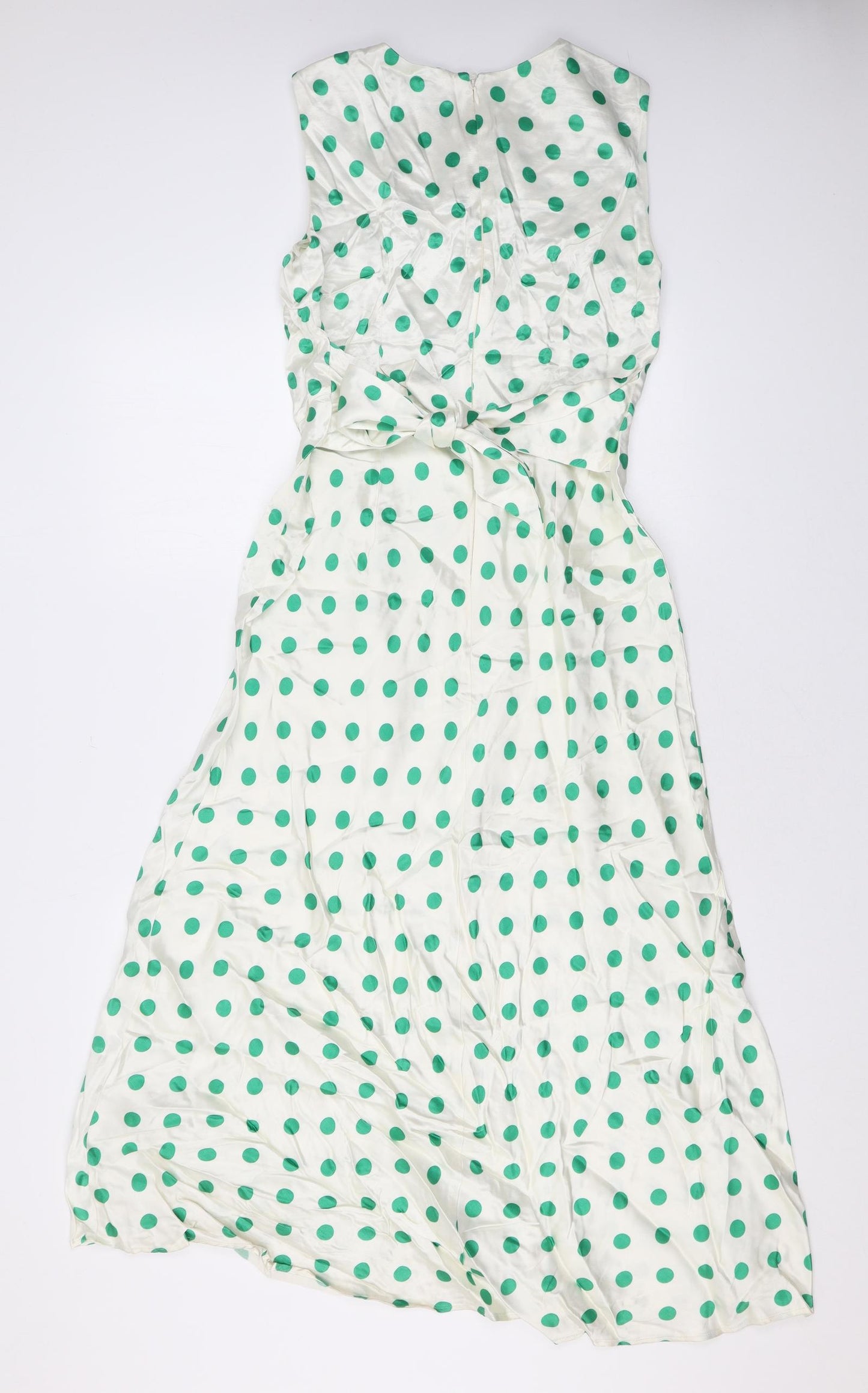 Marks and Spencer Womens Ivory Polka Dot Viscose A-Line Size 8 Round Neck Zip