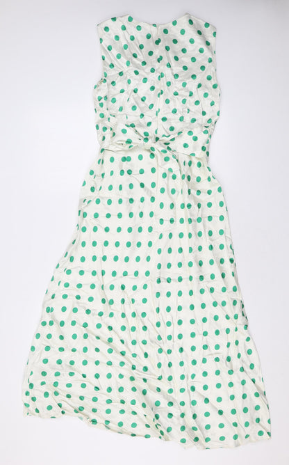 Marks and Spencer Womens Ivory Polka Dot Viscose A-Line Size 8 Round Neck Zip