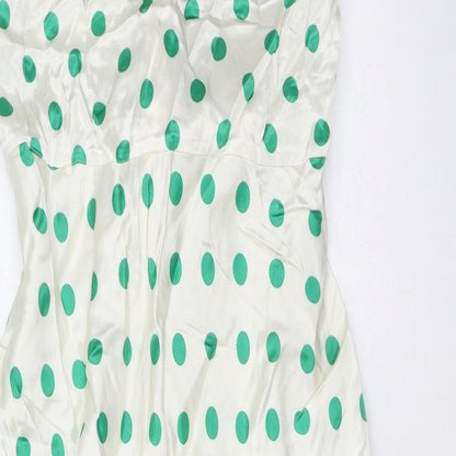 Marks and Spencer Womens Ivory Polka Dot Viscose A-Line Size 8 Round Neck Zip