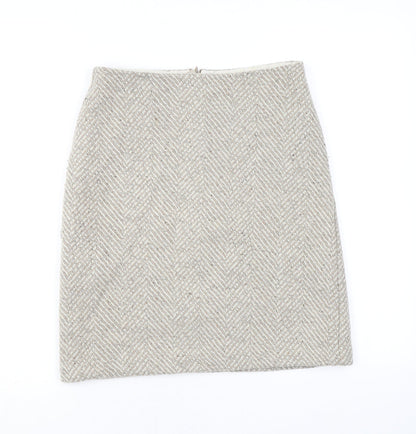 Marks and Spencer Womens Beige Herringbone Polyester A-Line Skirt Size 8 Zip