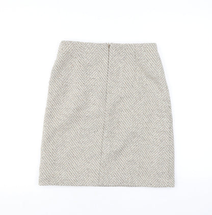 Marks and Spencer Womens Beige Herringbone Polyester A-Line Skirt Size 8 Zip