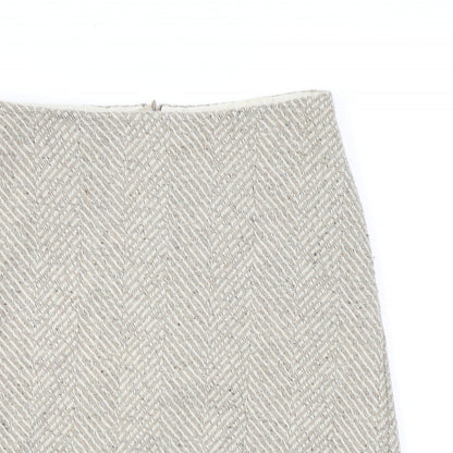 Marks and Spencer Womens Beige Herringbone Polyester A-Line Skirt Size 8 Zip