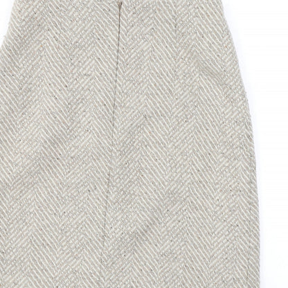 Marks and Spencer Womens Beige Herringbone Polyester A-Line Skirt Size 8 Zip