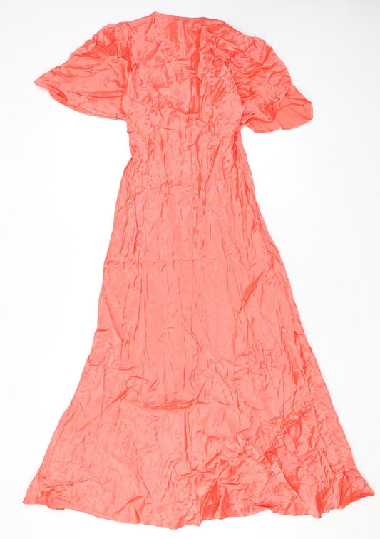 Marks and Spencer Womens Orange Viscose Maxi Size 8 V-Neck Pullover
