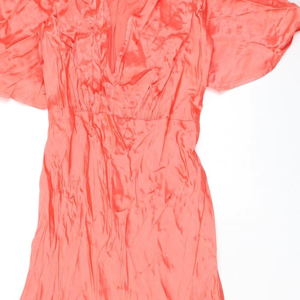 Marks and Spencer Womens Orange Viscose Maxi Size 8 V-Neck Pullover