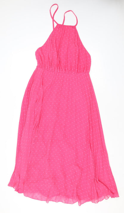 ASOS Womens Pink Polka Dot Polyester A-Line Size 10 Halter Zip - Open Back