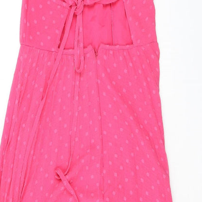 ASOS Womens Pink Polka Dot Polyester A-Line Size 10 Halter Zip - Open Back