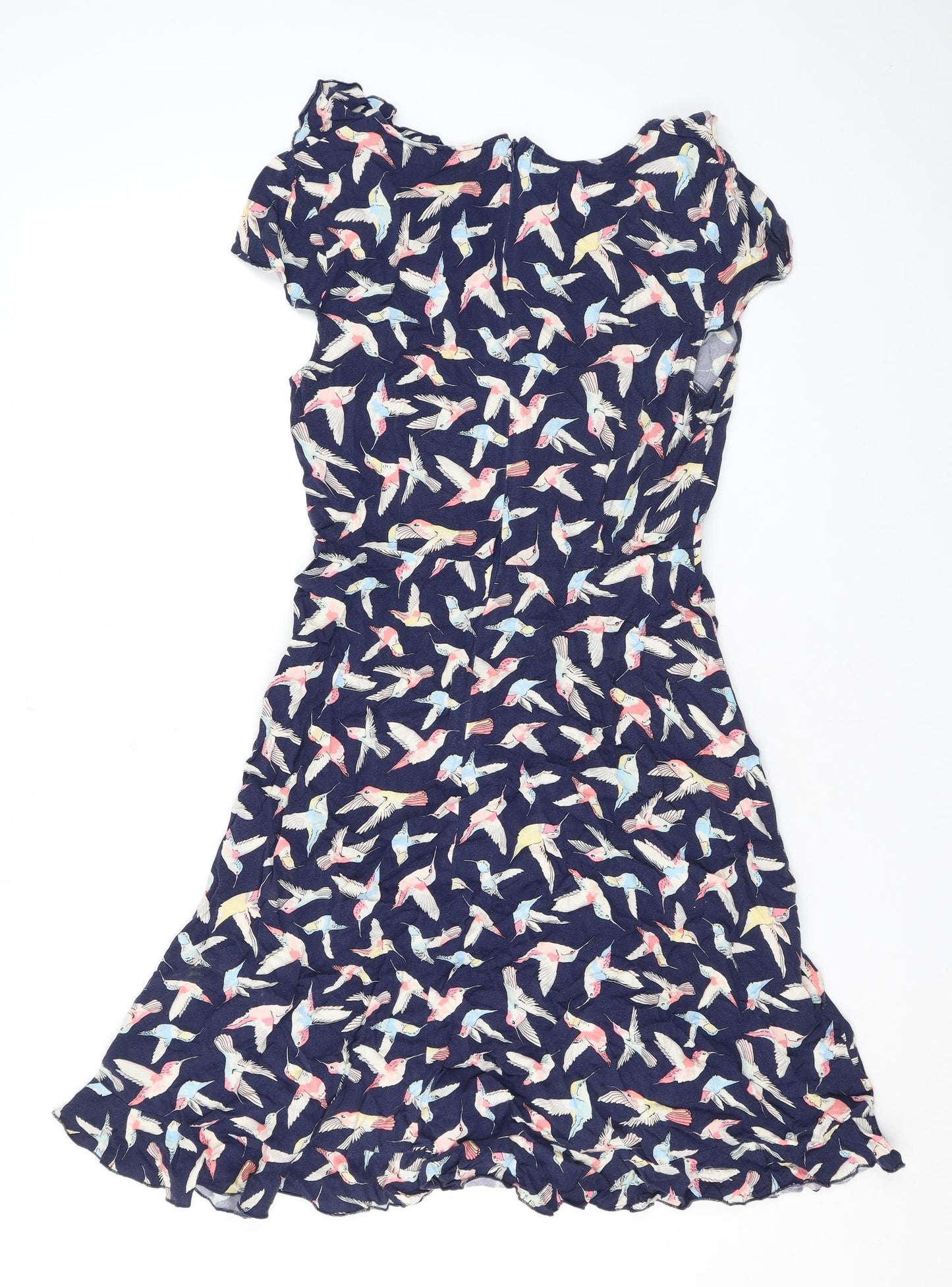 Oasis Womens Blue Geometric Viscose Mini Size 10 V-Neck Zip - Birds