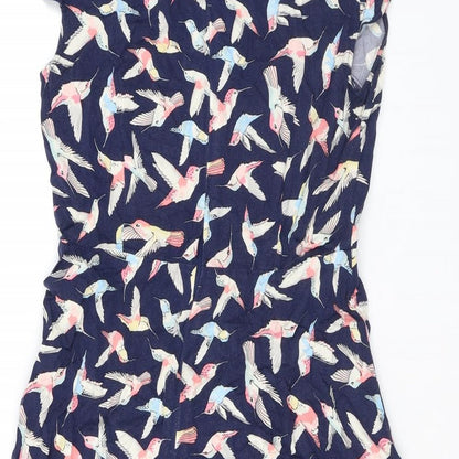 Oasis Womens Blue Geometric Viscose Mini Size 10 V-Neck Zip - Birds