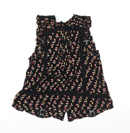 Topshop Womens Black Floral Viscose Basic Tank Size 8 Mock Neck