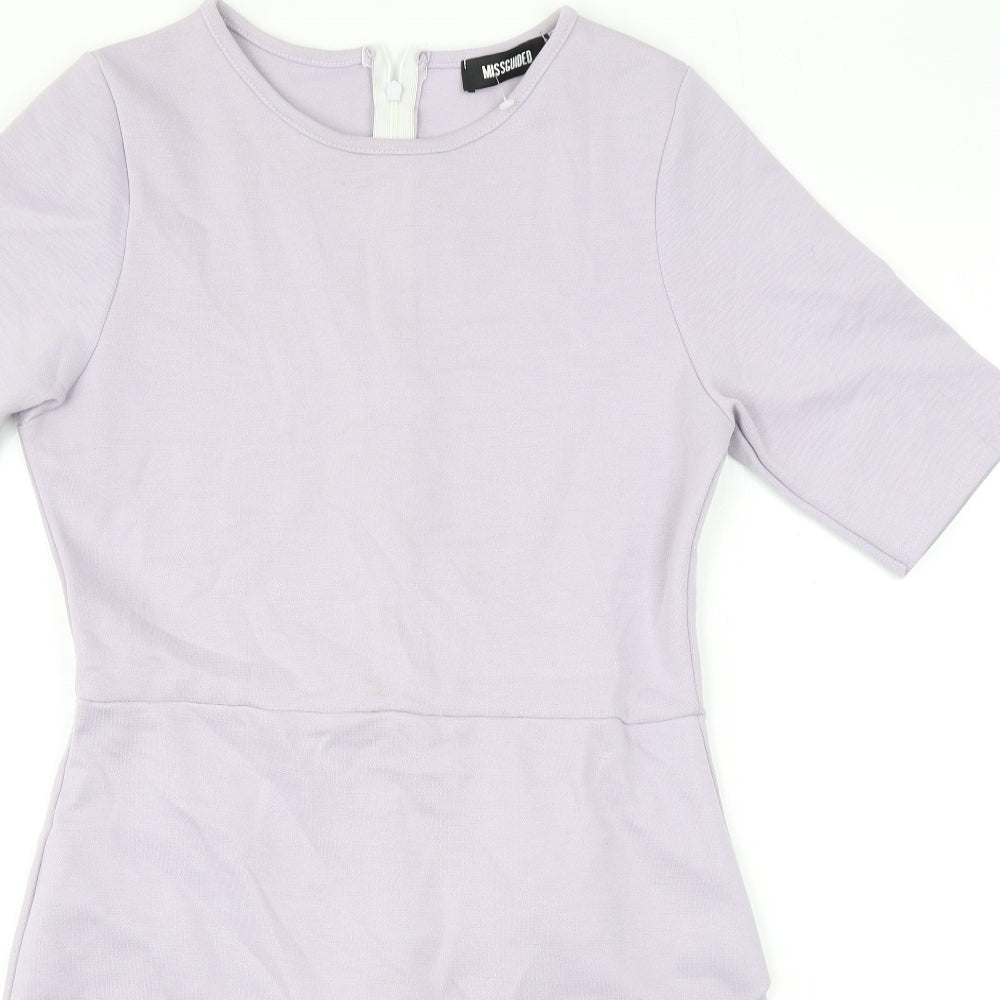 Missguided Womens Purple Polyester Bodycon Size 12 Round Neck Zip