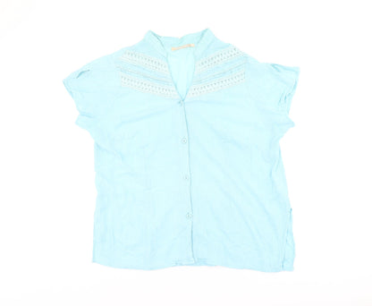 Daxon Womens Blue Cotton Basic Button-Up Size 18 V-Neck