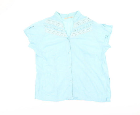 Daxon Womens Blue Cotton Basic Button-Up Size 18 V-Neck