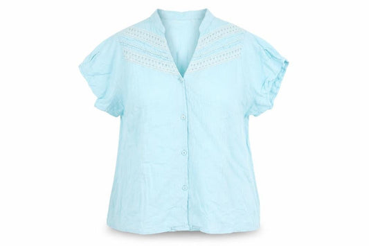 Daxon Womens Blue Cotton Basic Button-Up Size 18 V-Neck