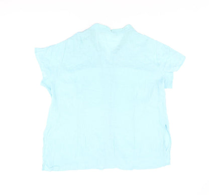Daxon Womens Blue Cotton Basic Button-Up Size 18 V-Neck