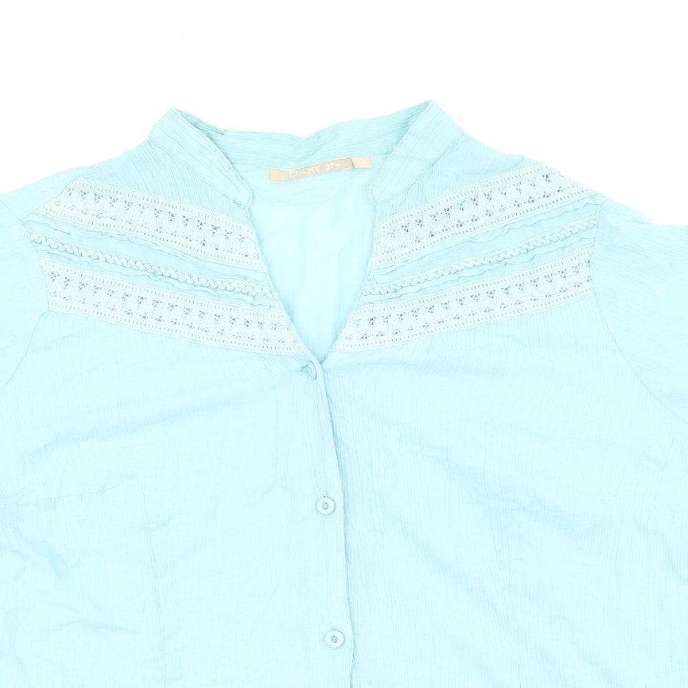Daxon Womens Blue Cotton Basic Button-Up Size 18 V-Neck