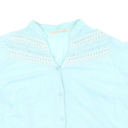 Daxon Womens Blue Cotton Basic Button-Up Size 18 V-Neck