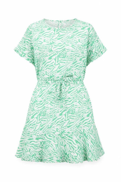 Marks and Spencer Womens Green Animal Print Viscose Skater Dress Size 12 Round Neck Button - Zebra Print, Belted