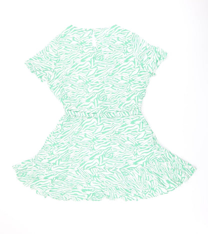 Marks and Spencer Womens Green Animal Print Viscose Skater Dress Size 12 Round Neck Button - Zebra Print, Belted