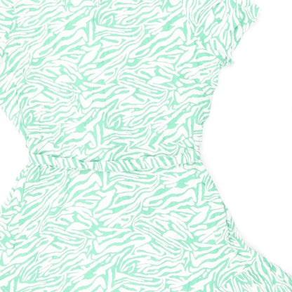 Marks and Spencer Womens Green Animal Print Viscose Skater Dress Size 12 Round Neck Button - Zebra Print, Belted