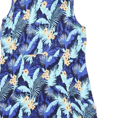 Studio Womens Blue Floral Viscose A-Line Size 12 Boat Neck Zip