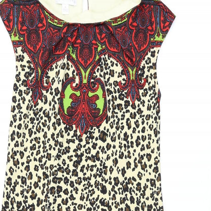 London Times Womens Multicoloured Animal Print Polyester Shift Size 4 Boat Neck Button - Leopard Print Paisley