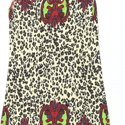 London Times Womens Multicoloured Animal Print Polyester Shift Size 4 Boat Neck Button - Leopard Print Paisley