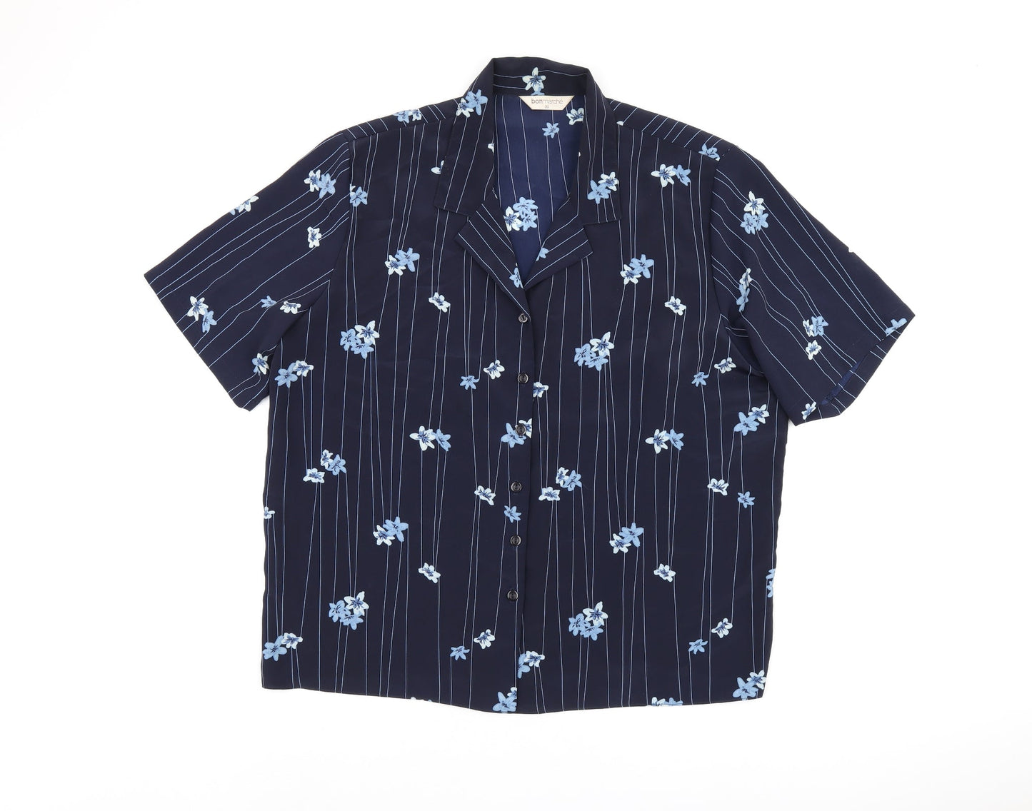 Bonmarché Womens Blue Floral Polyester Basic Button-Up Size 20 Collared