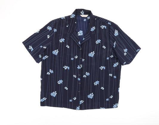 Bonmarché Womens Blue Floral Polyester Basic Button-Up Size 20 Collared