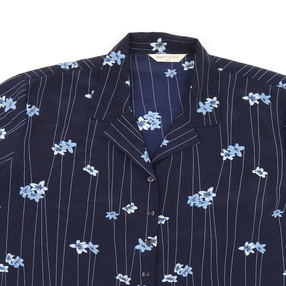 Bonmarché Womens Blue Floral Polyester Basic Button-Up Size 20 Collared
