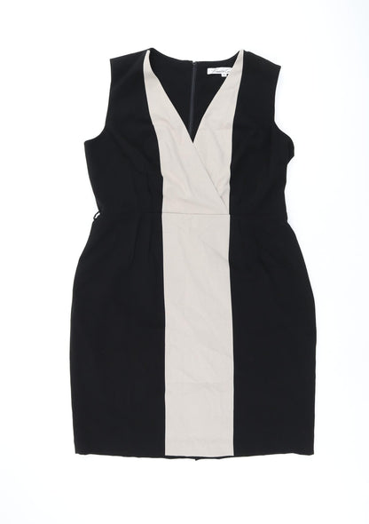 Kenneth Cole Womens Black Polyester Bodycon Size 18 V-Neck Zip