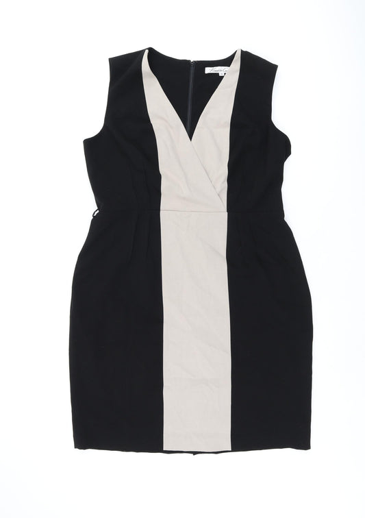 Kenneth Cole Womens Black Polyester Bodycon Size 18 V-Neck Zip