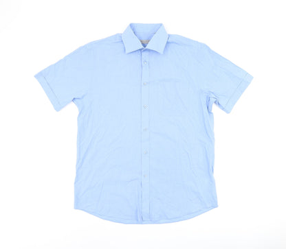 Jack Reid Mens Blue Polyester Button-Up Size 39 Collared Button